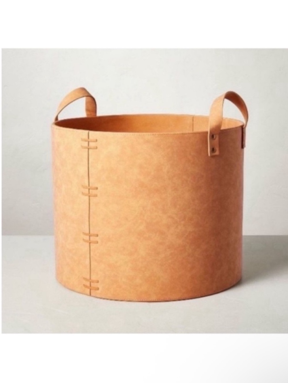 NWT Large Faux Leather Storage Bin Basket with Handles 13"Hx16"D - Hearth & Hand